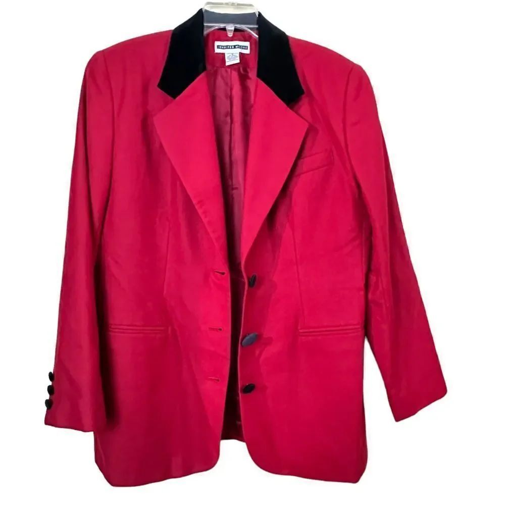 Jennifer Moore Red Wool Blazer Size 16 - Picture 2 of 8